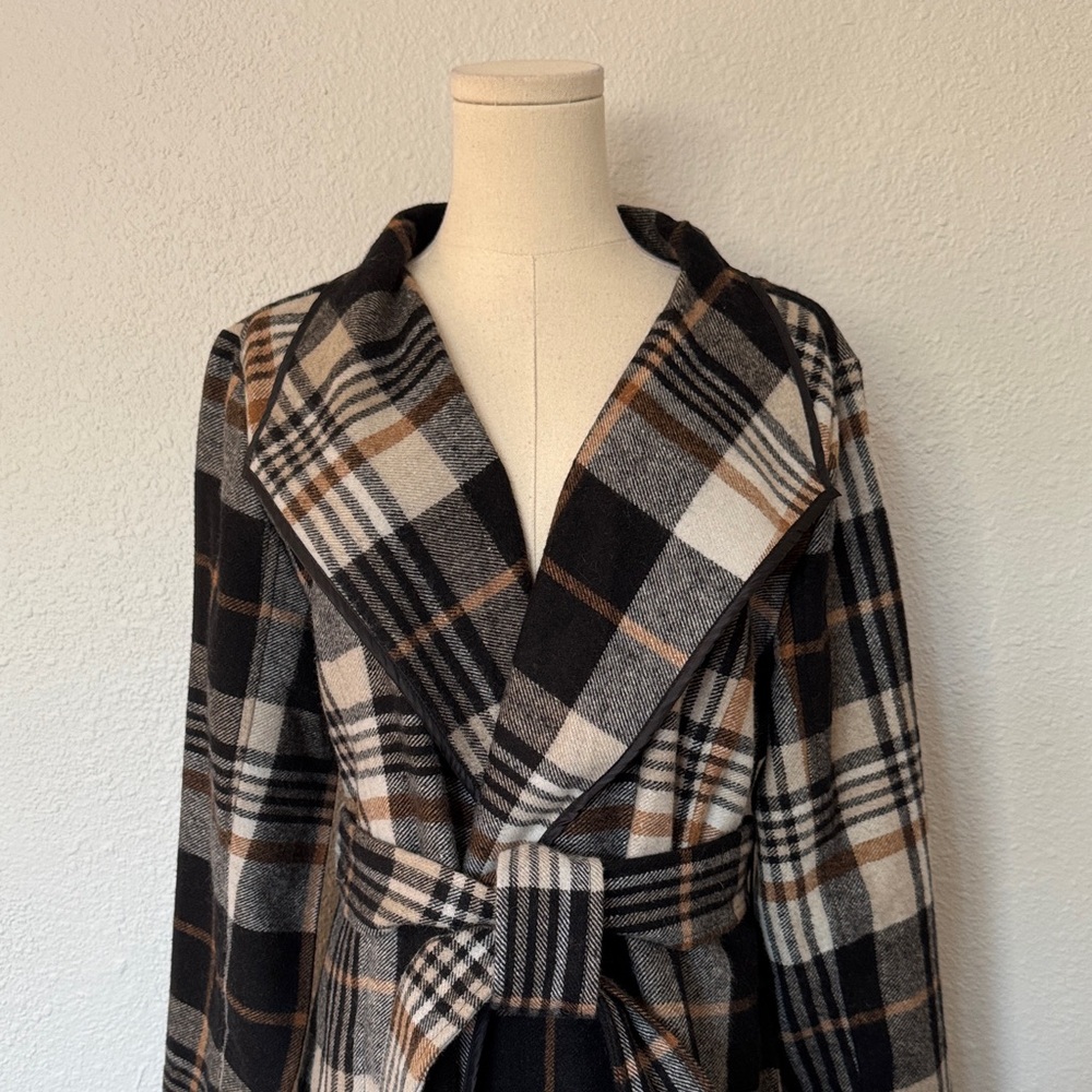 Keren Hart Plaid Belted Coatigan size XL - Picture 3 of 13
